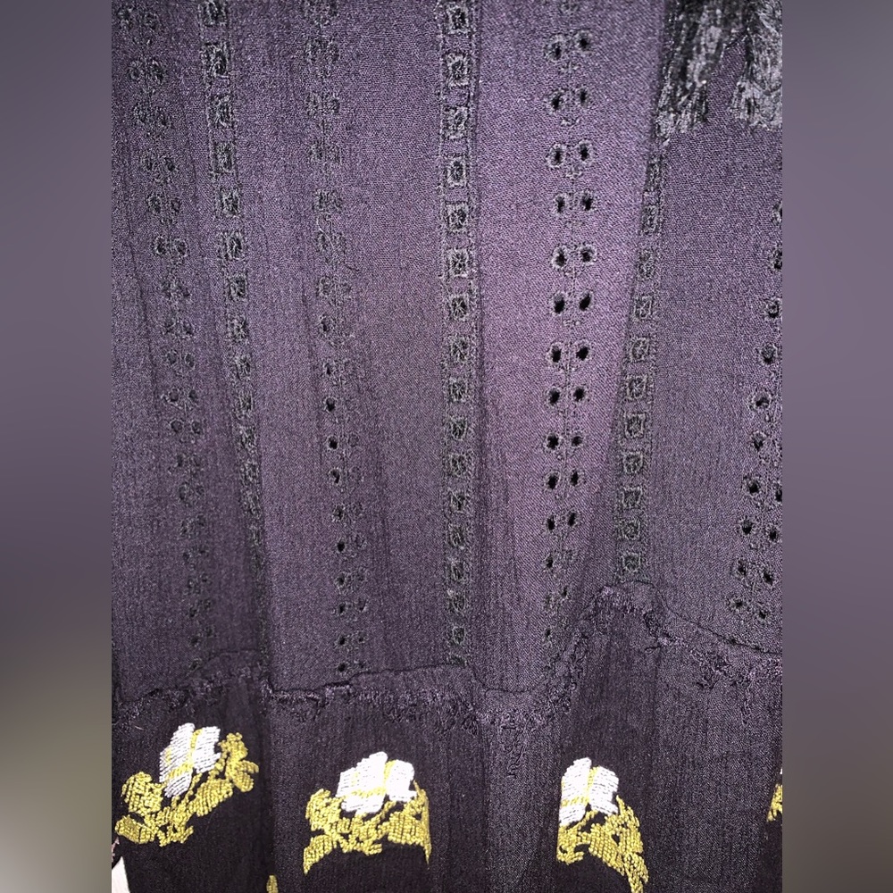 Free People Bo-Ho long sleeve black Dress with embroidery flowers size Medium - Picture 12 of 16